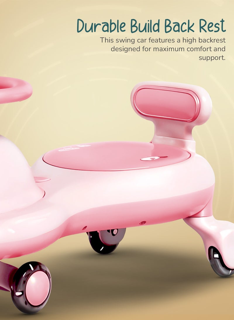 Lion Baby Swing Car for Kids, Ride on Car for Kids with Light & Music | Twisting Magic Car for Kids Children with Led Pu Wheels | Kids Car for Baby | Ride on Car for Kids 3 to 8 Years Boy Girl Pink