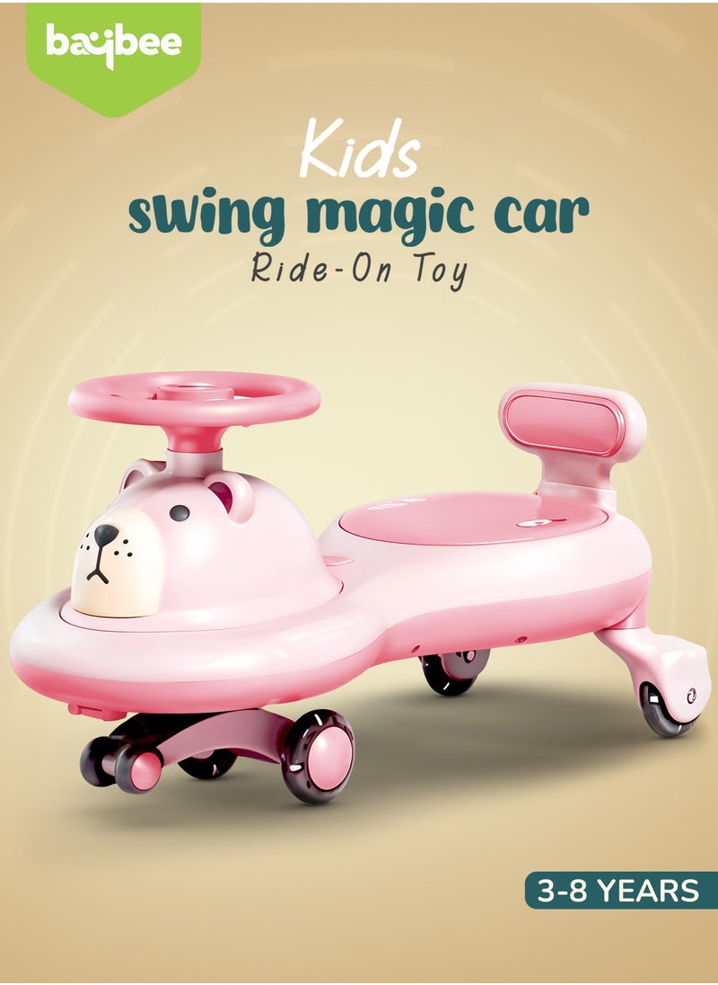 BAYBEE Lion Baby Swing Car for Kids, Ride on Car for Kids with Light & Music | Twisting Magic Car for Kids Children with Led Pu Wheels | Kids Car for Baby | Ride on Car for Kids 3 to 8 Years Boy Girl Pink  - Image 3