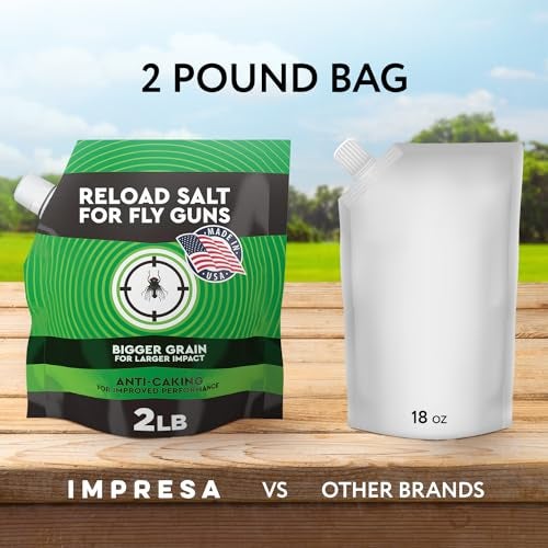 Impresa 2 lb Fly Shooter Refill Salt Compatible with Bug A Salt 3.0 Large-Grain Non-Caking Crystals for Fly Gun Reloads - Classic White Bag, Easy-Pour Spout for Bug Shooter Reloads - Image 4