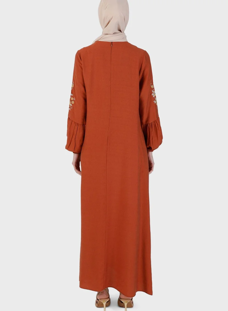 Tavin by Modanisa Balloon Sleeve Ruffled Hem Dress