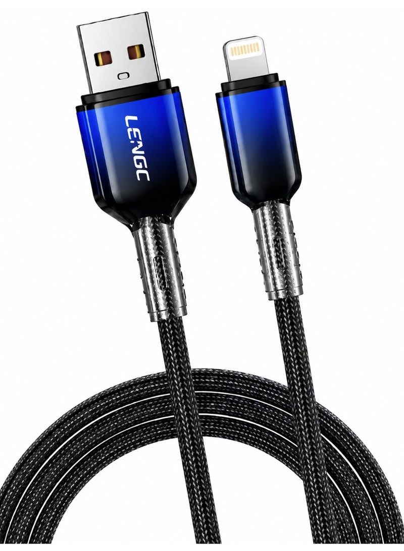 كابل شحن ونقل بيانات سريع LENGC S52 USB-A إلى Lightning، مضفر بالنايلون، 1 متر