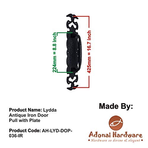 Adonai Hardware Lydda Heavy Duty Antique Cast Iron Decorative Door Pull with Plate 8 Black Powder Coated for Vintage Sliding French Wooden Barn Doors Gates Fences Farmhouse - Image 5
