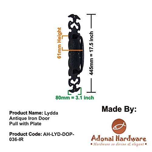Adonai Hardware Lydda Heavy Duty Antique Cast Iron Decorative Door Pull with Plate 8 Black Powder Coated for Vintage Sliding French Wooden Barn Doors Gates Fences Farmhouse - Image 4
