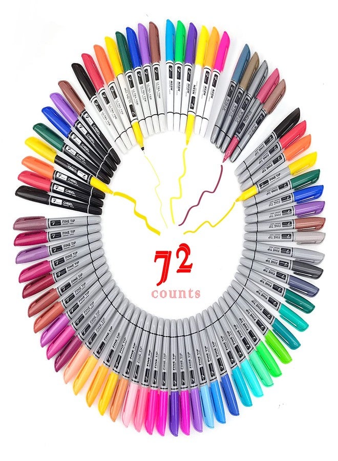 TOWON Permanent Markers 72 Assorted Colors - Waterproof Colored Pens Set 45 Fine Tip, 8 Ultra Fine, 8 Chisel Tip, 6 Neon, 5 Metallic Markers Home Office Store Supplies for Adults Coloring - Image 1