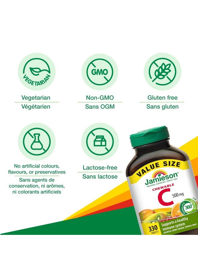 Jamieson Jamieson Chewable Vitamin-C 500mg Value Supplement Pack(330 Count), Mixed 3 Flavors  - Image 3