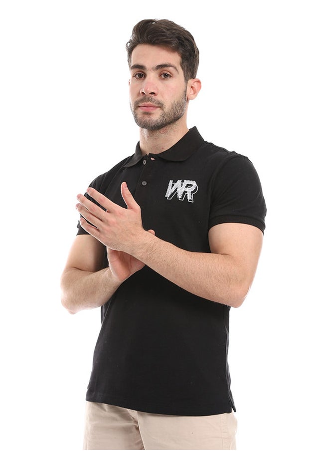 WHITE RABBIT - Plain Comfy Black Polo Shirt - Image 1