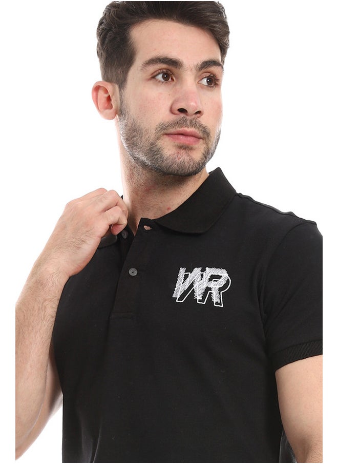 WHITE RABBIT - Plain Comfy Black Polo Shirt - Image 1