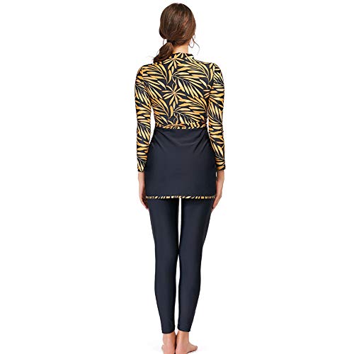 YONGSEN Floral Women's Modest Swimsuit Long Sleeve Bathing Suit Burkini Muslim Swimwear Rash Guard Surfing S-4XL (Small) Black - Image 2