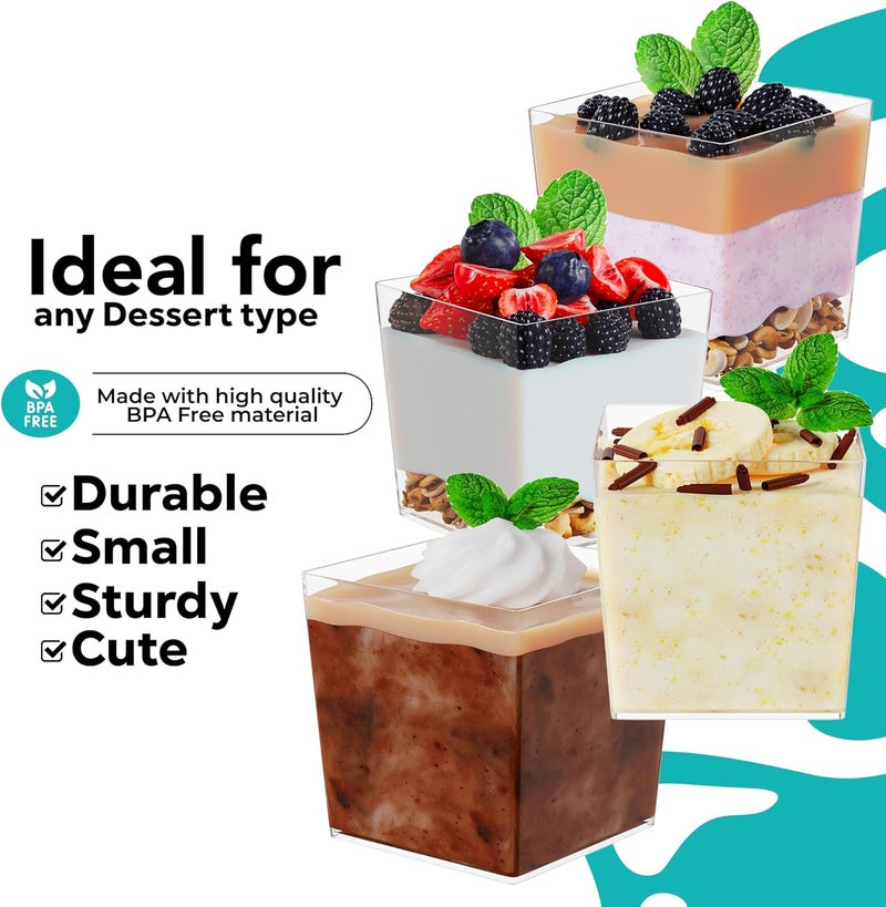 Exquisite Mini Dessert Cups With Spoons 1000 Pcs  36 Oz Square Plastic Dessert Cups Disposable With Tasting Spoons 500 Sets  Mini Parfait Cup  Appetizer Cup For Party - Image 4