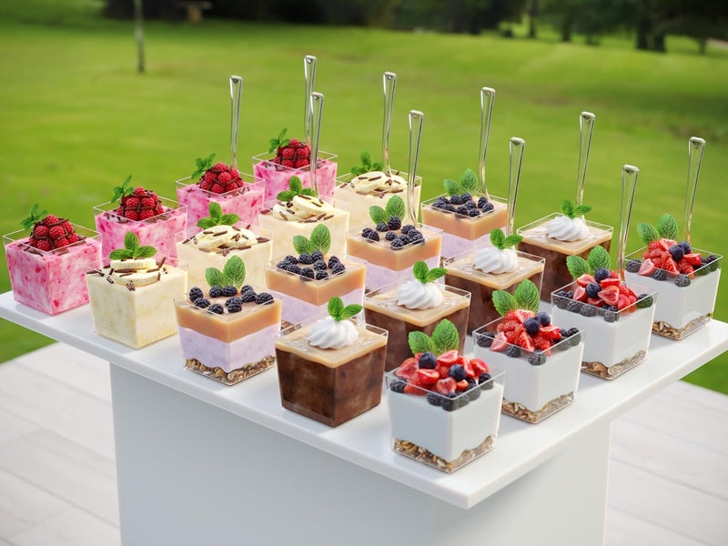 Exquisite Mini Dessert Cups With Spoons 1000 Pcs  36 Oz Square Plastic Dessert Cups Disposable With Tasting Spoons 500 Sets  Mini Parfait Cup  Appetizer Cup For Party - Image 5