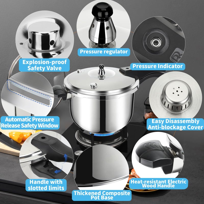 Peterboo Stainless Steel Pressure Cooker, Peterboo 3 Quart Induction Compatible Thickened Small Pressure Cooker with Spring Valve Safeguard Devices, Compatible with Gas & Induction Cooker 1-2 people Use - Image 2