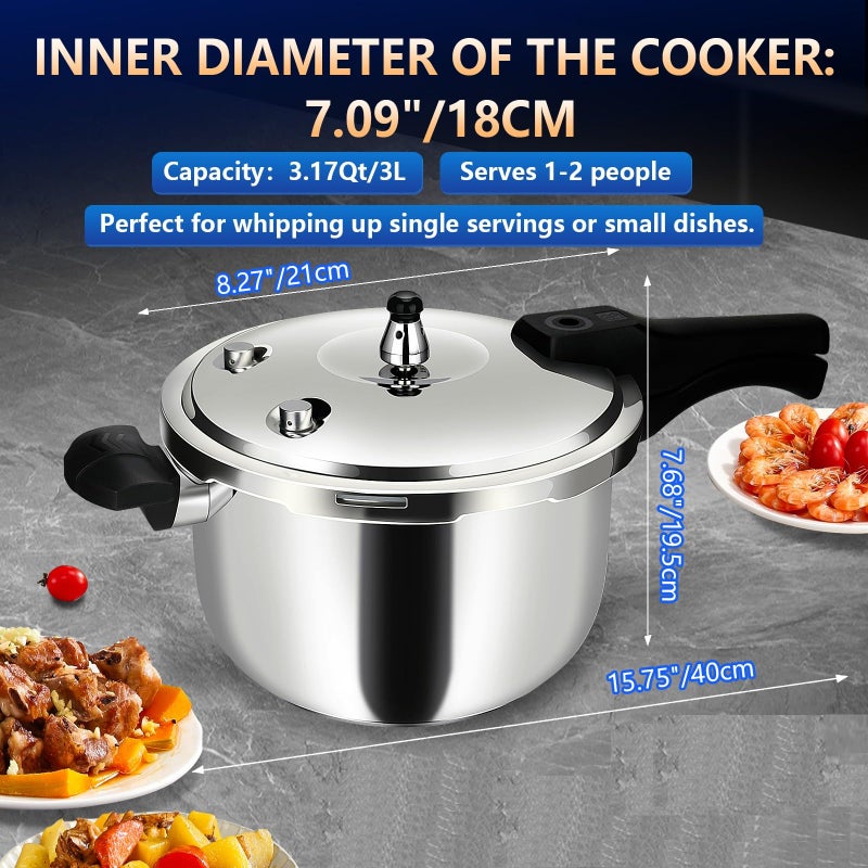 Peterboo Stainless Steel Pressure Cooker, Peterboo 3 Quart Induction Compatible Thickened Small Pressure Cooker with Spring Valve Safeguard Devices, Compatible with Gas & Induction Cooker 1-2 people Use - Image 3