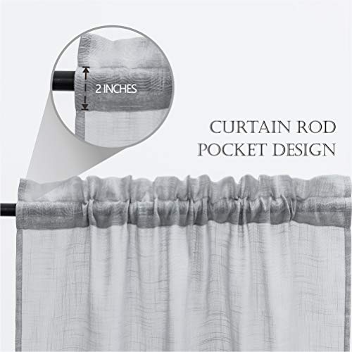 cozy night Cozynight Gray Sheer Tier Curtains 36 inch Length Linen Curtain Sheers Transparent Half Window Curtains Kitchen Tiers Bathroom Cafe Curtain Light Filtering Rod Pocket 2 Panels - Image 3