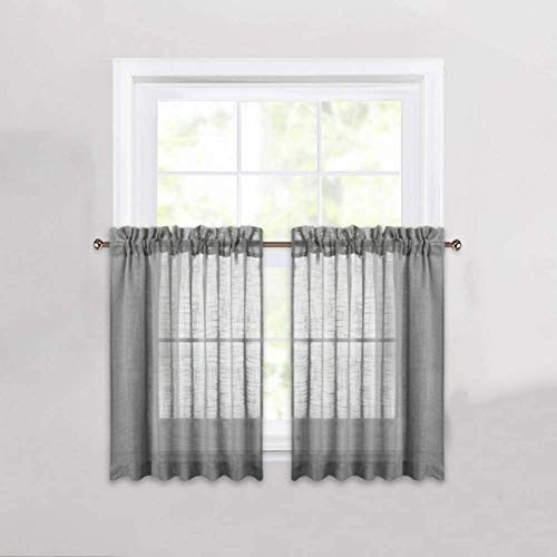 cozy night Cozynight Gray Sheer Tier Curtains 36 inch Length Linen Curtain Sheers Transparent Half Window Curtains Kitchen Tiers Bathroom Cafe Curtain Light Filtering Rod Pocket 2 Panels - Image 1