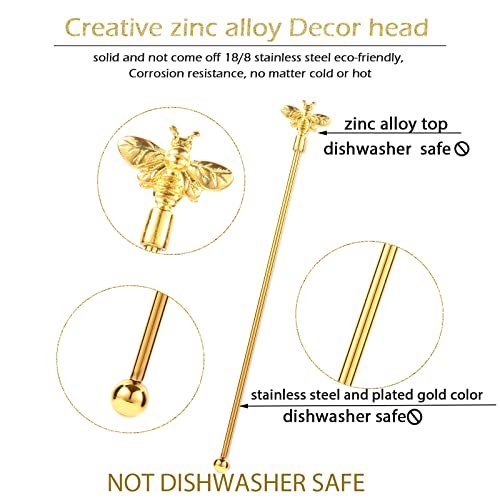 GaryVault 4Pcs Bumble Bee Cocktail Stirrers Swizzle Sticks Stainless Steel 7.5" Coffee Beverage Stir Sticks with Gold Decor Top for Mixing Cocktail, Hot Cocoa, Creamer - Image 3