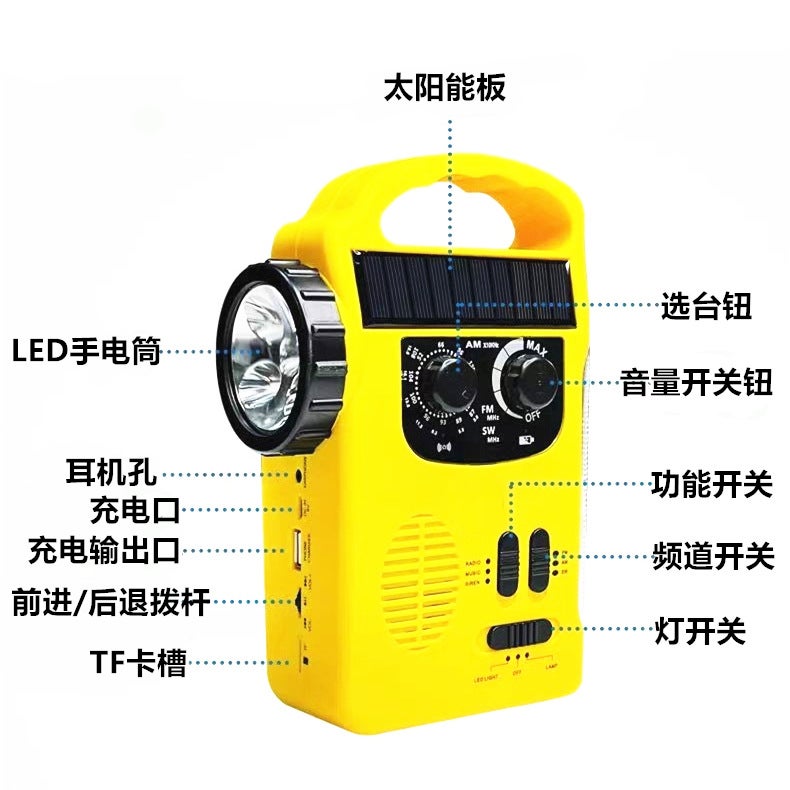 Multi Channel Amfmsw Solar Hand Crank Charging Radio Tf Card Play Led Reading Light - Image 5
