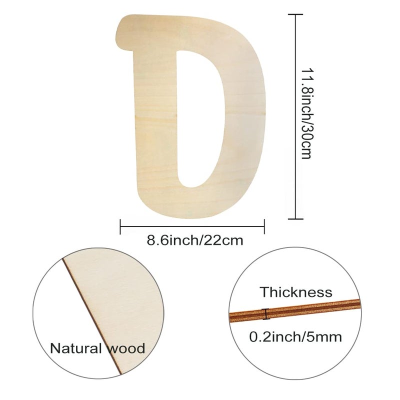 FlyIdeas Large Wooden Letters 12 Inch, Unfinished 30cm Wooden Letter D for Crafts Children's Names Capital Alphabet 5mm Thick Wood Letters for Nursery Decor Wall Art Hanging Home Painting - Image 2