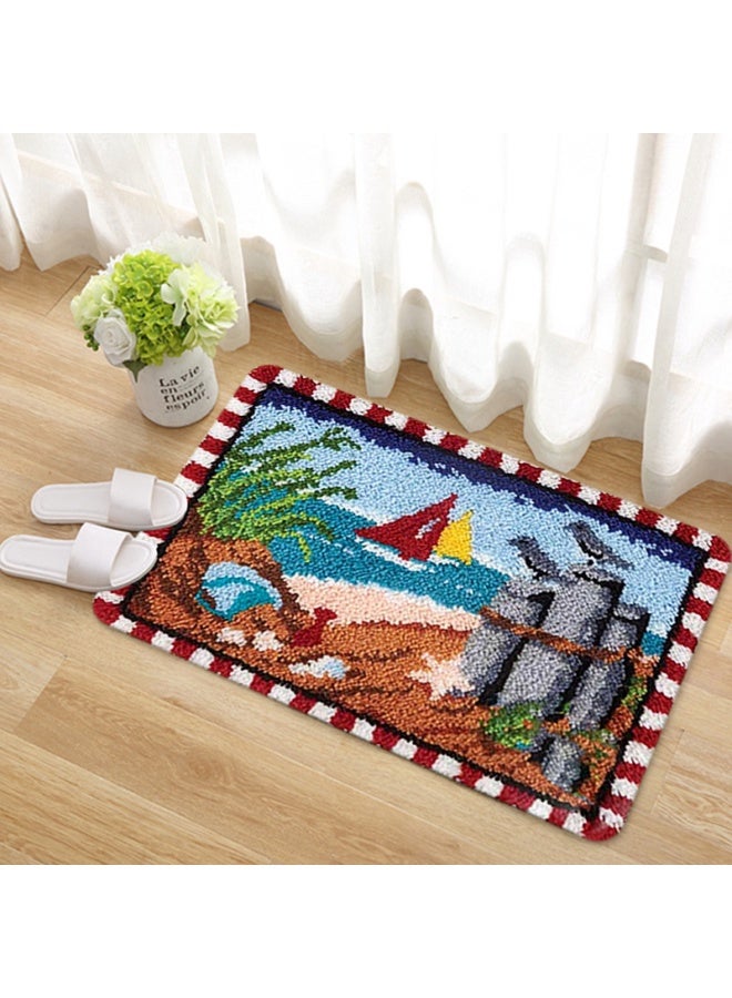 Embroidered rectangular mat, knitted door mat, carpet embroidery, entry door mat, hand embroidery DIY