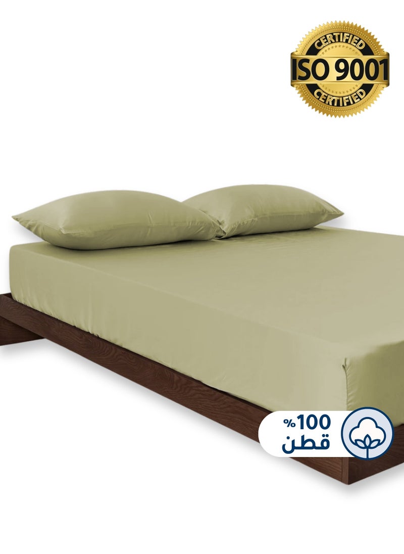 Master Home Textile Cotton Fitted Sheet Set,  100% Cotton, 200 TC, 2 Pieces Single Size with 30 cm Deep Pocket  - Image 1