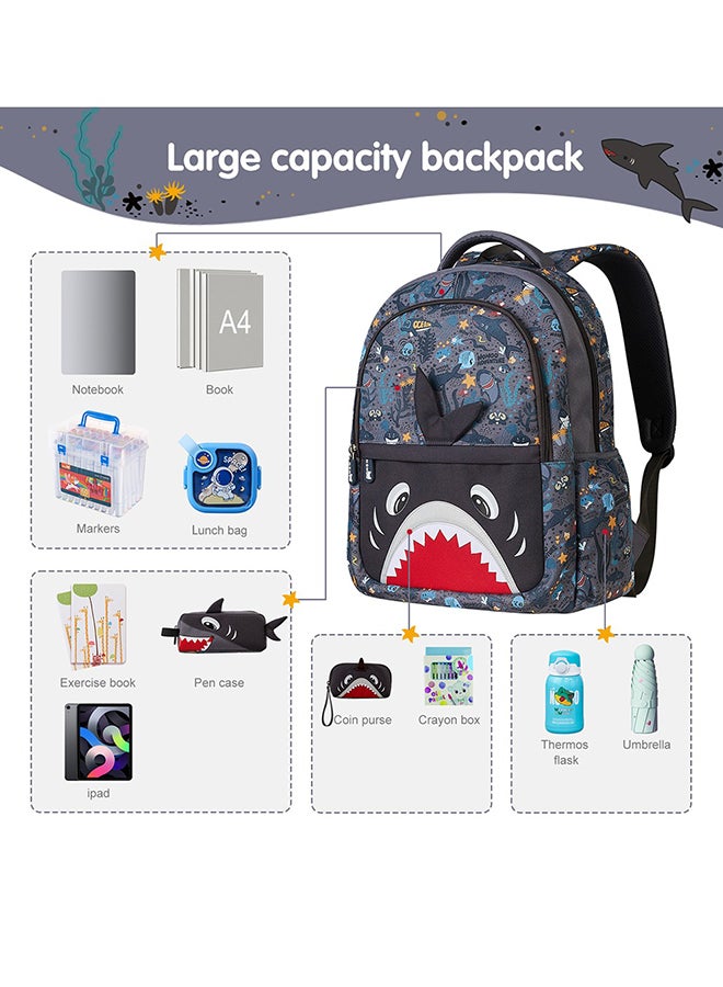 Nohoo حقيبة مدرسية للأطفال 16 بوصة شكل سمكة القرش - رمادي - Image 4