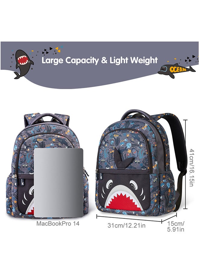 Nohoo حقيبة مدرسية للأطفال 16 بوصة شكل سمكة القرش - رمادي - Image 5