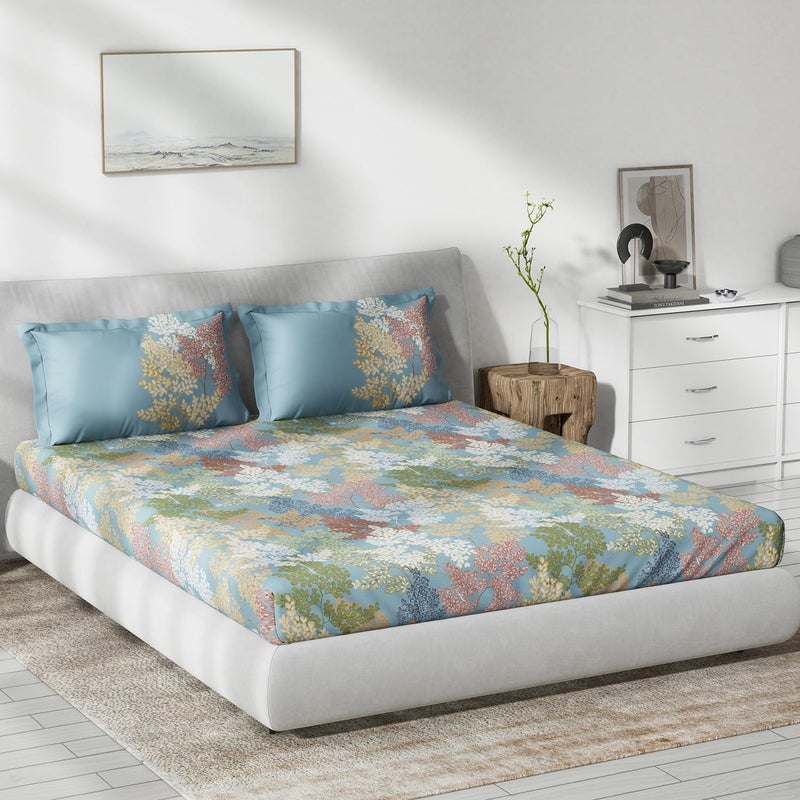 DDECOR Live beautiful DDecor Pack of 1 Cotton Angelic 145 TC Double Bedsheet with 2 Pillow Covers Blue 
