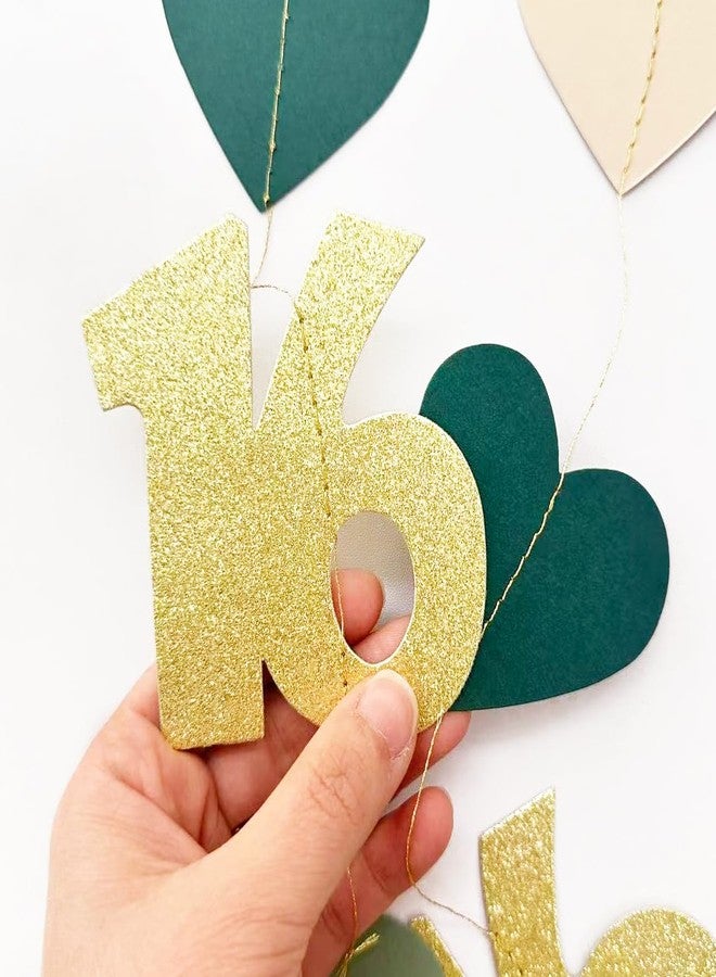 pinkblume Sage Green Gold 16th Birthday Decorations Sage Green Gold Heart Garland Streamer Banner Backdrop for Girls Happy 16th Birthday Sweet 16 Decorations Cheers to 16 Years Old Anniversary Party Supplies - Image 5