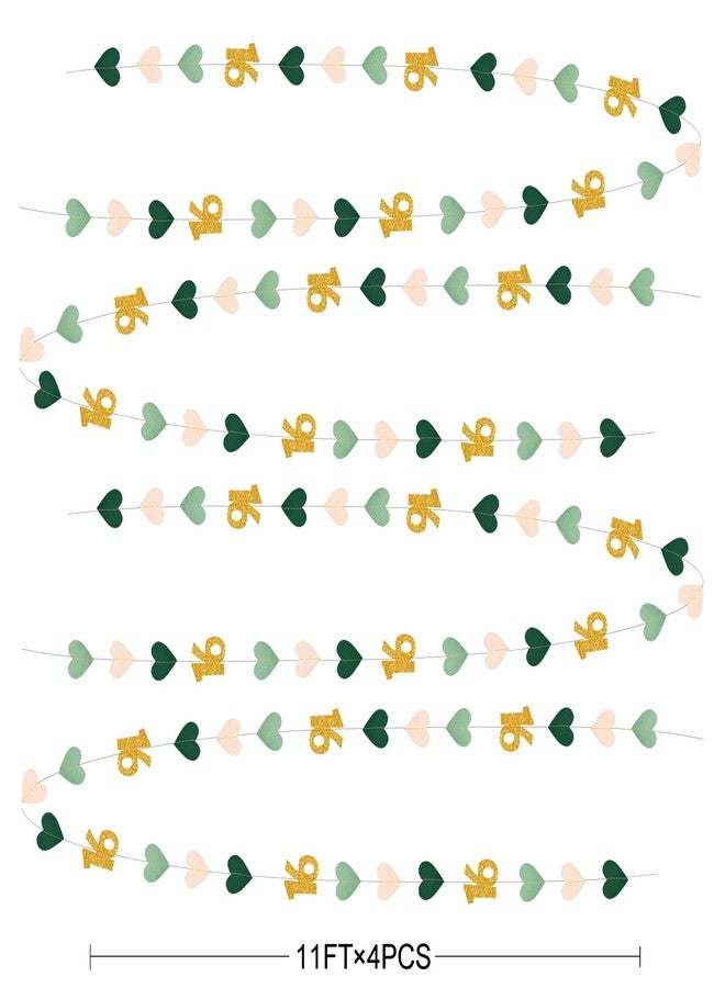 pinkblume Sage Green Gold 16th Birthday Decorations Sage Green Gold Heart Garland Streamer Banner Backdrop for Girls Happy 16th Birthday Sweet 16 Decorations Cheers to 16 Years Old Anniversary Party Supplies - Image 2