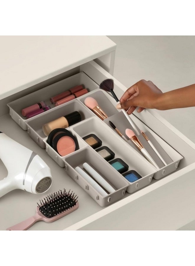 VISUAL ARREST 7-Piece Makeup Drawer Organizer Set Customizable Compartments Storage Trays for Cosmetics Jewelry Detachable Dividers Multipurpose Storage Boxes for Makeup Modular Drawer Organizer - Image 2