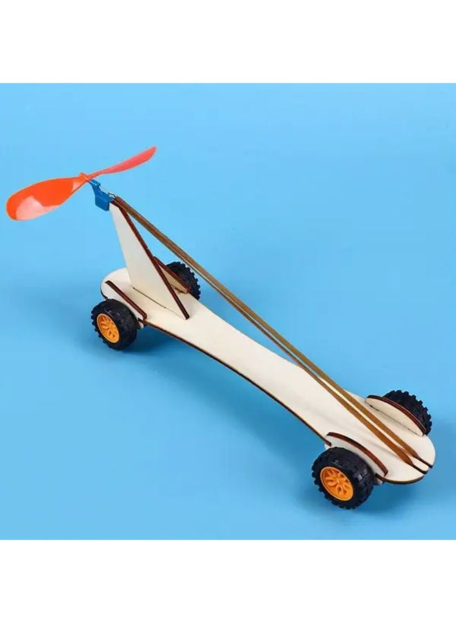 مجموعة سيارة تعمل بشريط مطاطي للهواة - لعبة تجربة فيزيائية - مشروع تعليمي مدرسي - هدية - مروحة صفراء وبرتقالية - Image 2