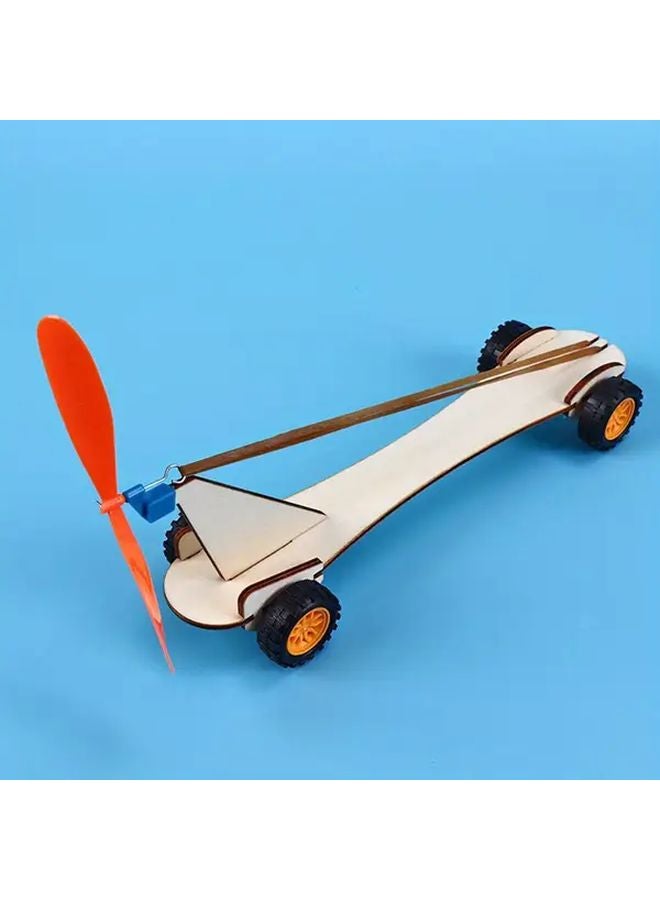 مجموعة سيارة تعمل بشريط مطاطي للهواة - لعبة تجربة فيزيائية - مشروع تعليمي مدرسي - هدية - مروحة صفراء وبرتقالية - Image 4