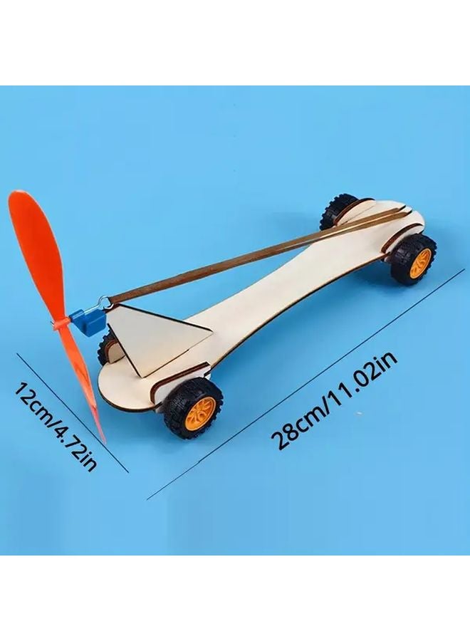 مجموعة سيارة تعمل بشريط مطاطي للهواة - لعبة تجربة فيزيائية - مشروع تعليمي مدرسي - هدية - مروحة صفراء وبرتقالية - Image 3