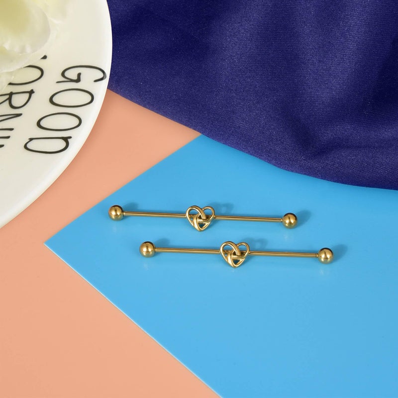 Lantine مجوهرات ثقب صناعي من لانتين جولد مع عقدة سلتية على شكل قلب من الفولاذ الجراحي 16G 38mm أقراط باربل الصناعية 1 1/2" - Image 5