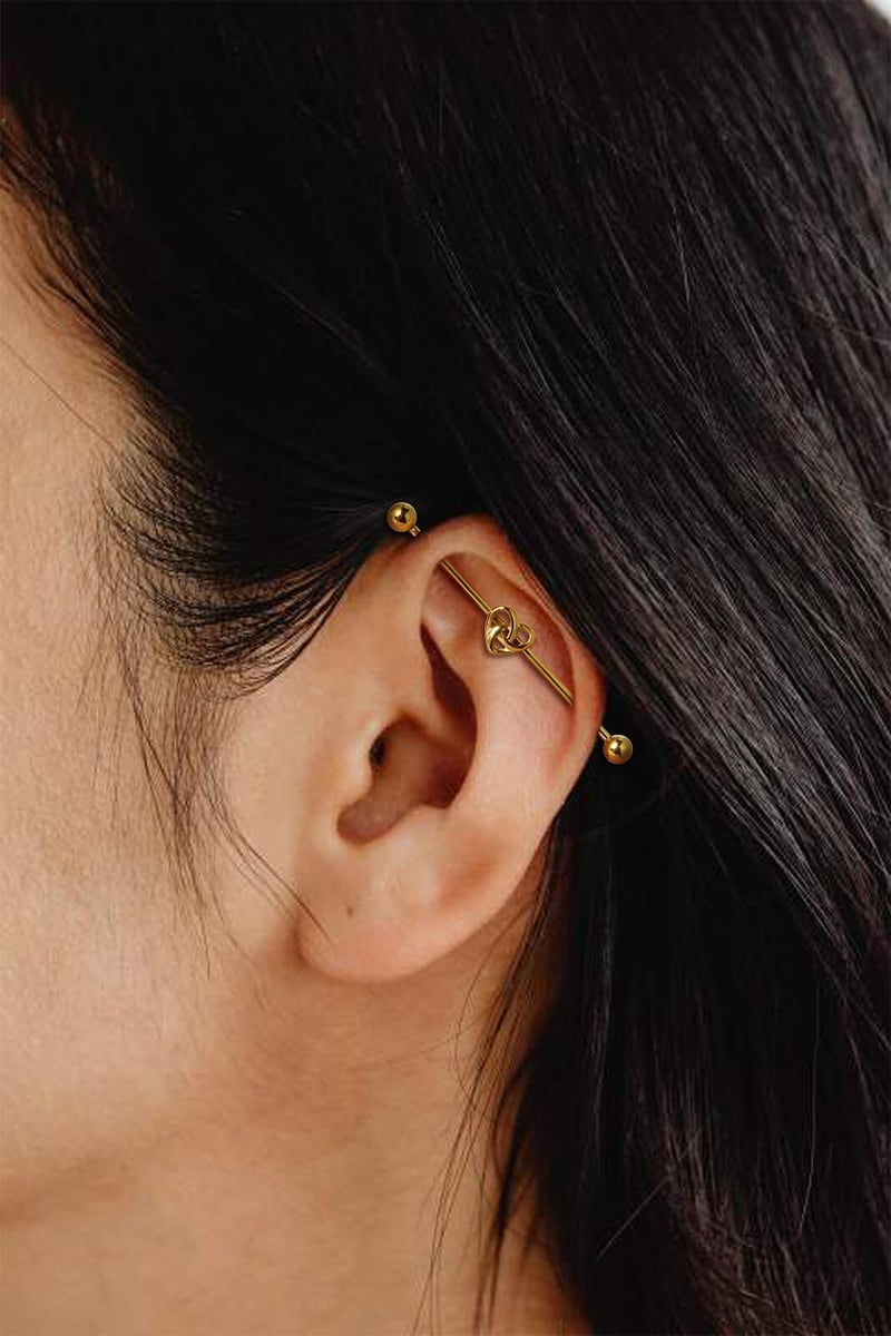 Lantine مجوهرات ثقب صناعي من لانتين جولد مع عقدة سلتية على شكل قلب من الفولاذ الجراحي 16G 38mm أقراط باربل الصناعية 1 1/2" - Image 2