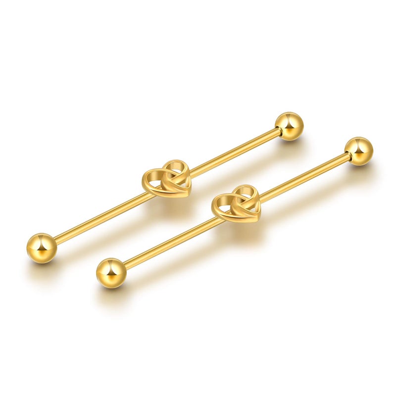 Lantine مجوهرات ثقب صناعي من لانتين جولد مع عقدة سلتية على شكل قلب من الفولاذ الجراحي 16G 38mm أقراط باربل الصناعية 1 1/2" - Image 1