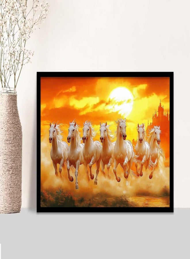 HOTHOUSE 7 Running Horses Vastu Framed Wall Art | White Horses with Rising Sun | Wall Painting for Home, Office & Living Room Décor - Image 1