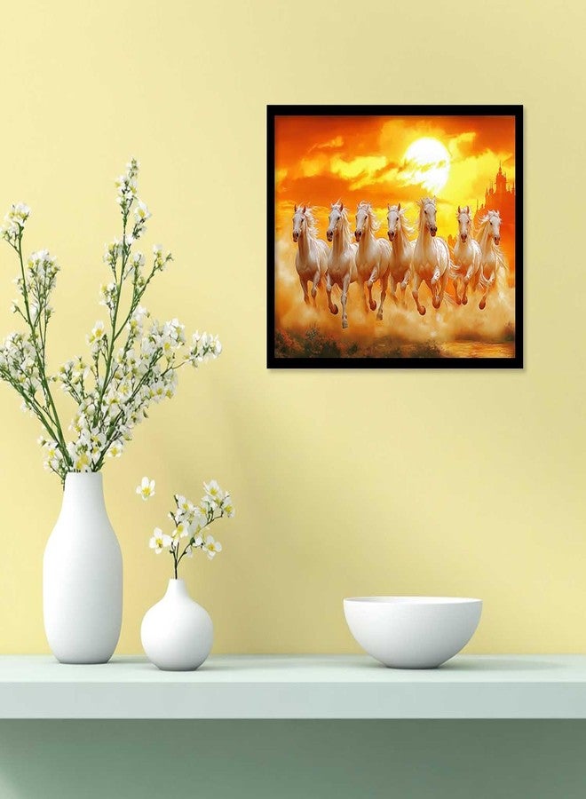 HOTHOUSE 7 Running Horses Vastu Framed Wall Art | White Horses with Rising Sun | Wall Painting for Home, Office & Living Room Décor - Image 3