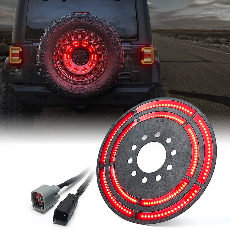 Xprite Double Ring Spare Tire Brake Light Plug and Play LED 3rd Third Brake Lights Rear Tail Wheel Lights Compatible with 20072018 Jeep Wrangler JK JKU