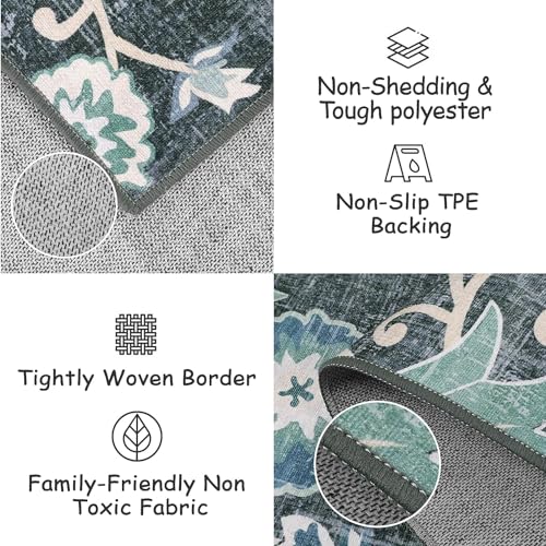 Beeiva Floral 2x6 Washable Runner, Hallway Runner Rugs with Rubber Backing, Non Slip Ultra Thin Lightweight Kitchen Rug for Bedroom Entryway Laundry Room(Blue,2'x6') - Image 5