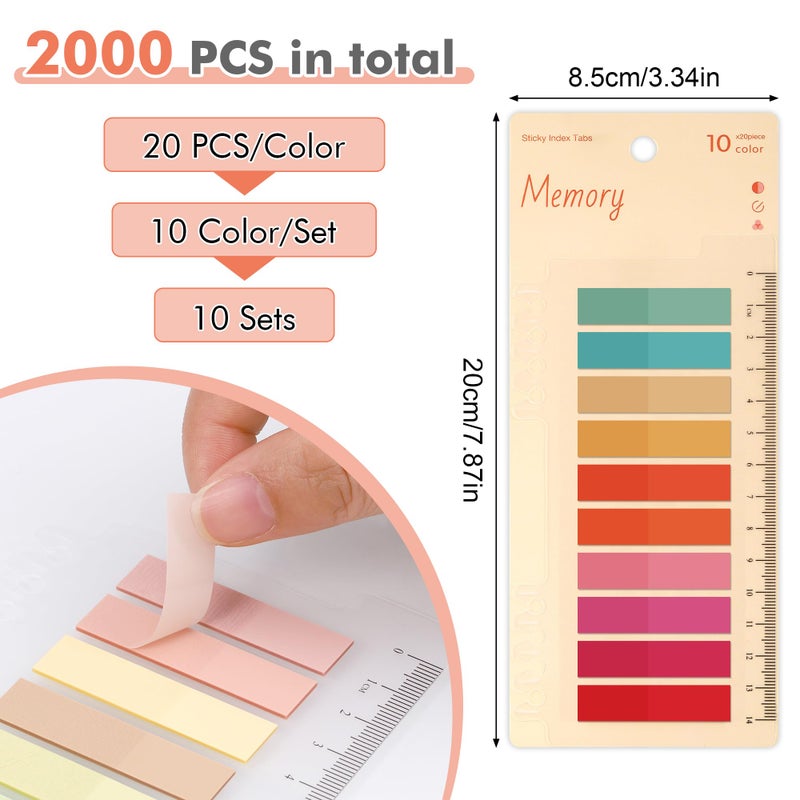 JIANTA Book Tabs for Annotating, 2000Pcs Sticky Tabs with Ruler, Transparent Sticky Notes for Binders, Page Markers for Notebooks, Multi-Colored Writable and Repositionable Book Flags Strip Index Tabs - Image 2