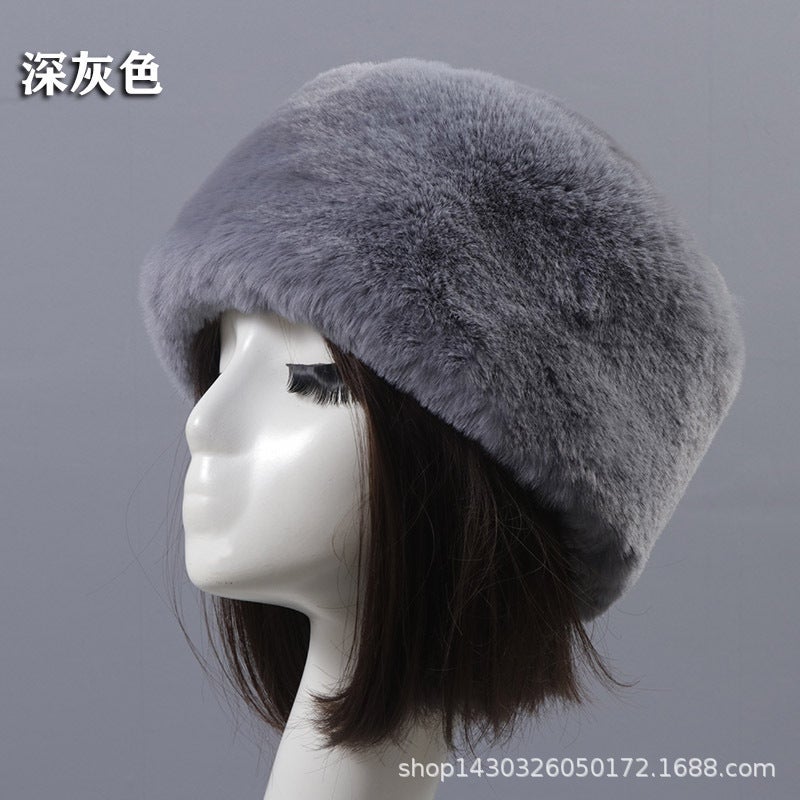 Autumn Winter Faux Rabbit Fur Hat for Adults Dark gray short wool flat top hat