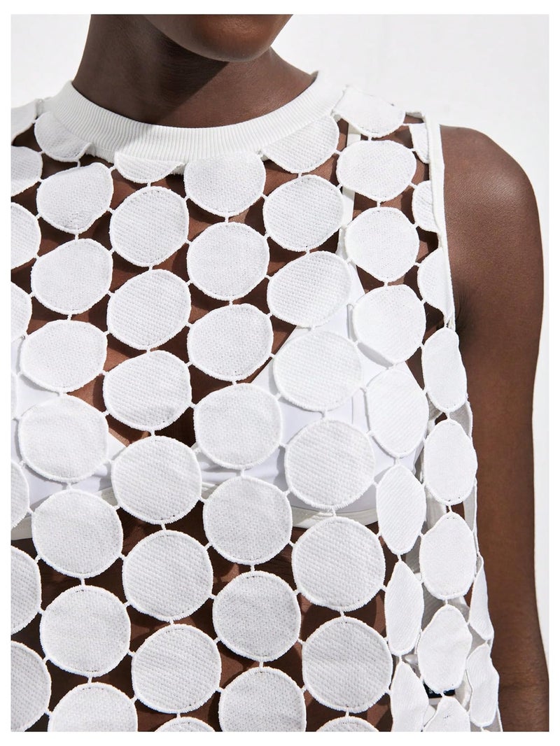 SHENHE Women's Sheer Tank Tops See Through Polka Dots Asymmetrical Top 2026 Summer Sleeveless Shirts White Medium - Image 5