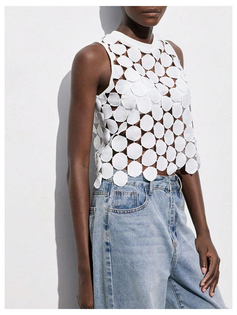SHENHE Women's Sheer Tank Tops See Through Polka Dots Asymmetrical Top 2026 Summer Sleeveless Shirts White Medium - Image 4