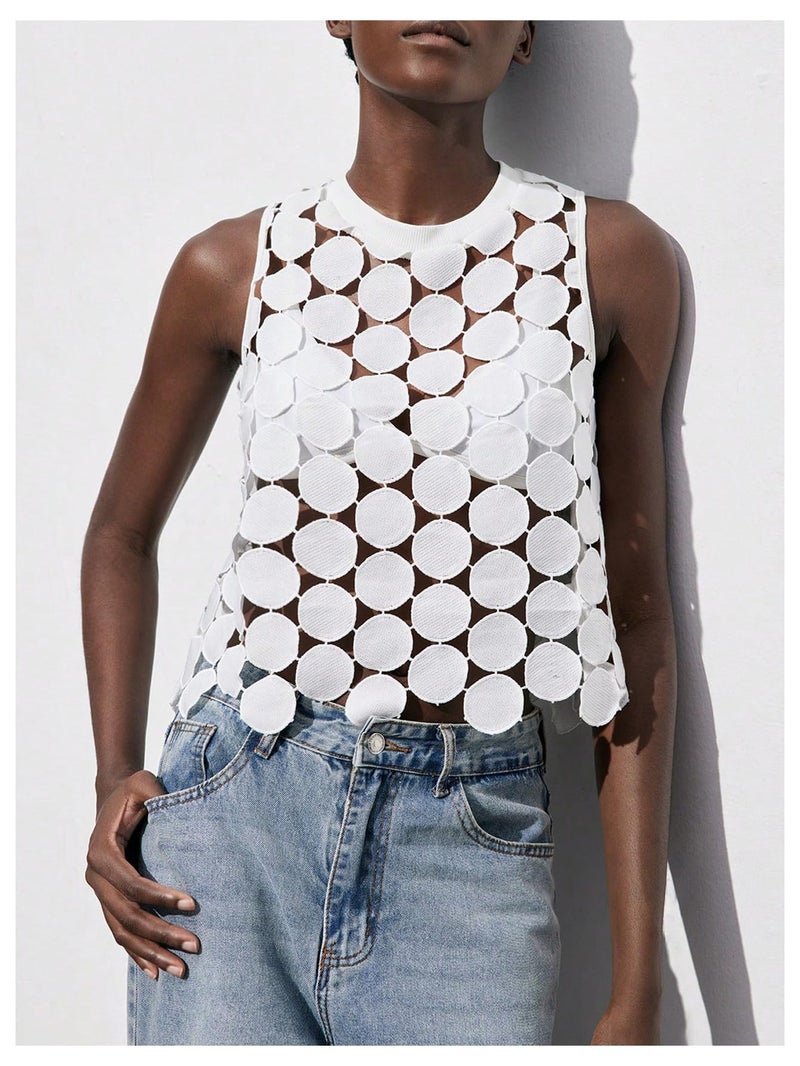 SHENHE Women's Sheer Tank Tops See Through Polka Dots Asymmetrical Top 2026 Summer Sleeveless Shirts White Medium - Image 2