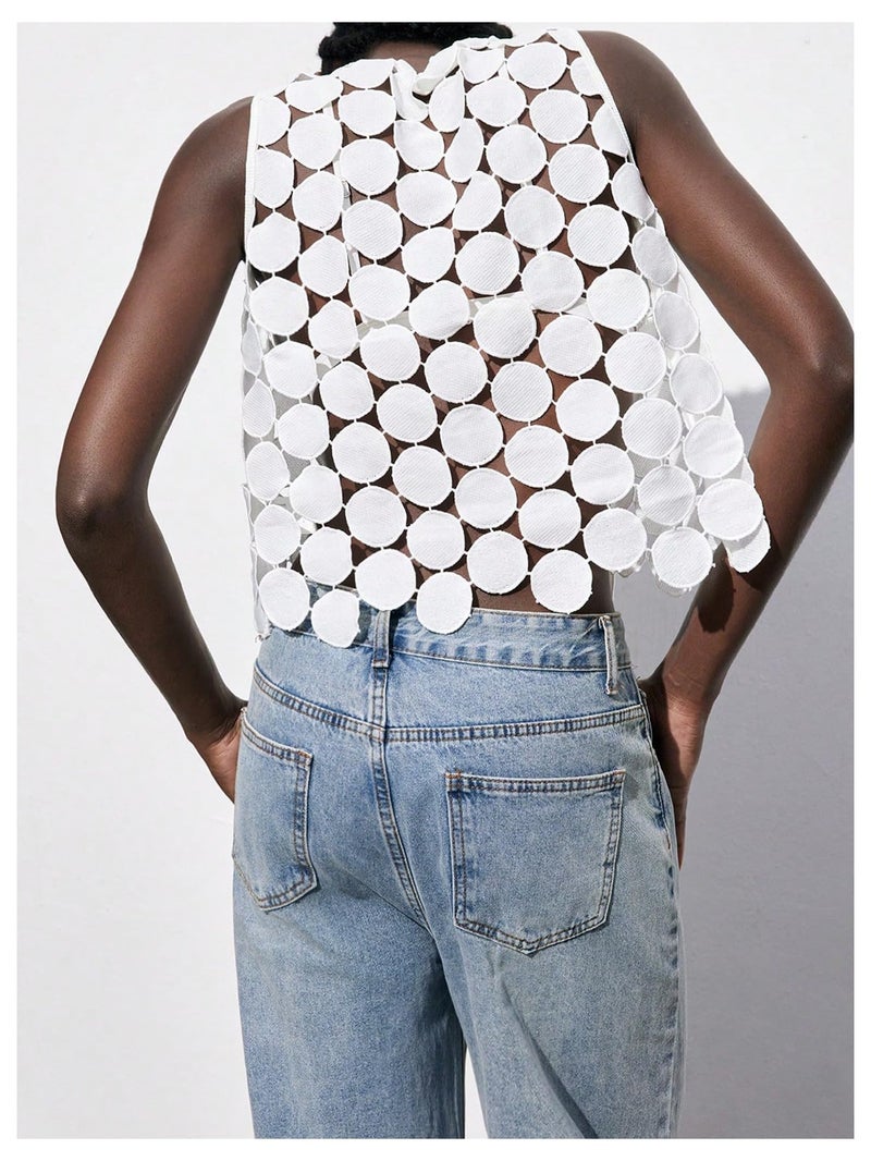 SHENHE Women's Sheer Tank Tops See Through Polka Dots Asymmetrical Top 2026 Summer Sleeveless Shirts White Medium - Image 3