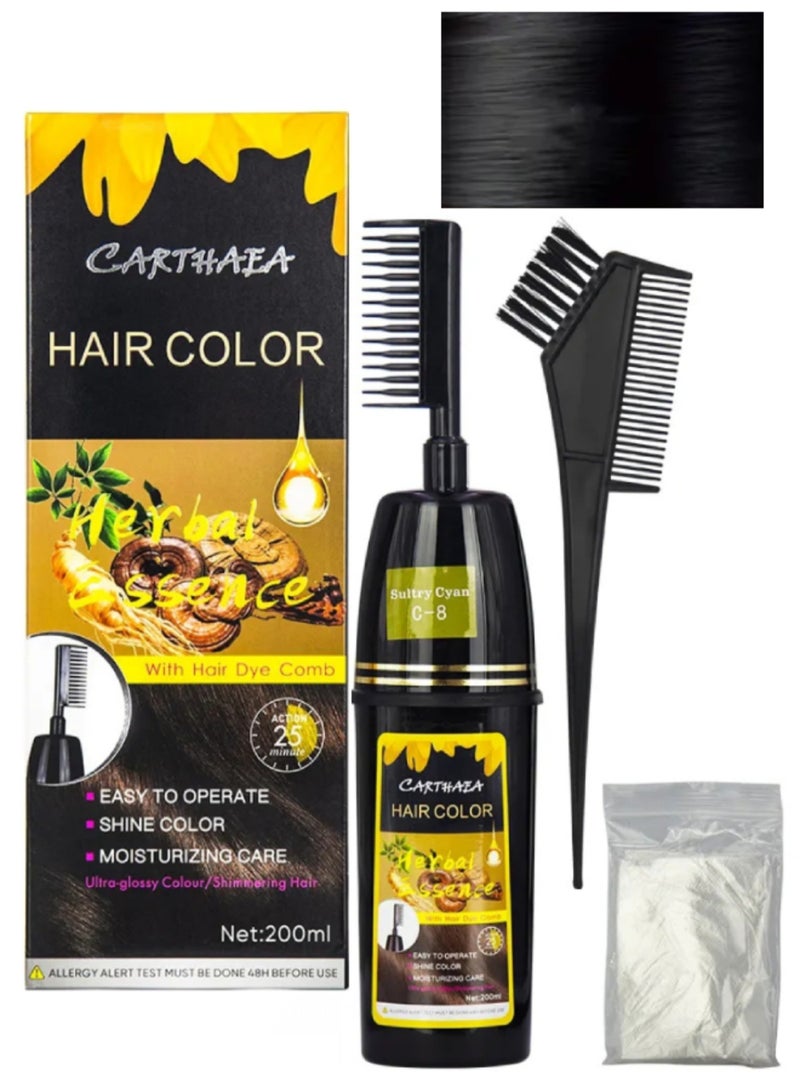 Carthaea 200ml Black Hair Dye Color with Comb Hair Dye Comb with Herbal Essence 15 to 25 Min Easy Hair Coloring Shampoo Moisturizing Shining Ultra Glossy Color Cream Hair Dyeing Color Cream - Image 1