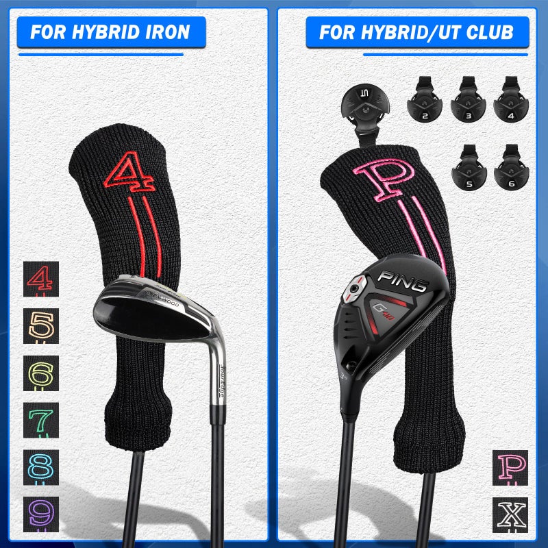 mytag Knit Golf Hybrid Iron Head Covers 4-9 and 2pcs Hybrid/UT Club Head Covers with Rotatable No.Tag, Golf Club Head Protector for Cleveland, Wilson Launch Pad, Tour Edge, Powerbilt Hybrid Irons - Image 2