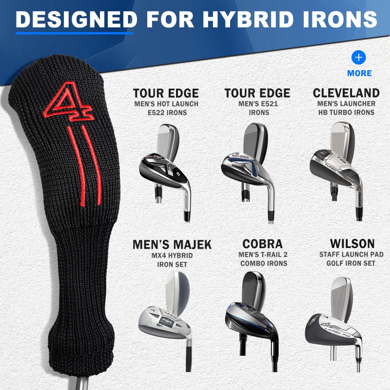 mytag Knit Golf Hybrid Iron Head Covers 4-9 and 2pcs Hybrid/UT Club Head Covers with Rotatable No.Tag, Golf Club Head Protector for Cleveland, Wilson Launch Pad, Tour Edge, Powerbilt Hybrid Irons - Image 3