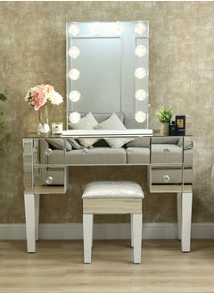 VANITY LIVING VANITY LIVING Dressing Table Set, Hollywood Mirror with 12 Dimmable LED Makeup Lights + 5 Drawers Modern Mirrored Dressing Table and Stool for Bedroom Furniture  - Image 1