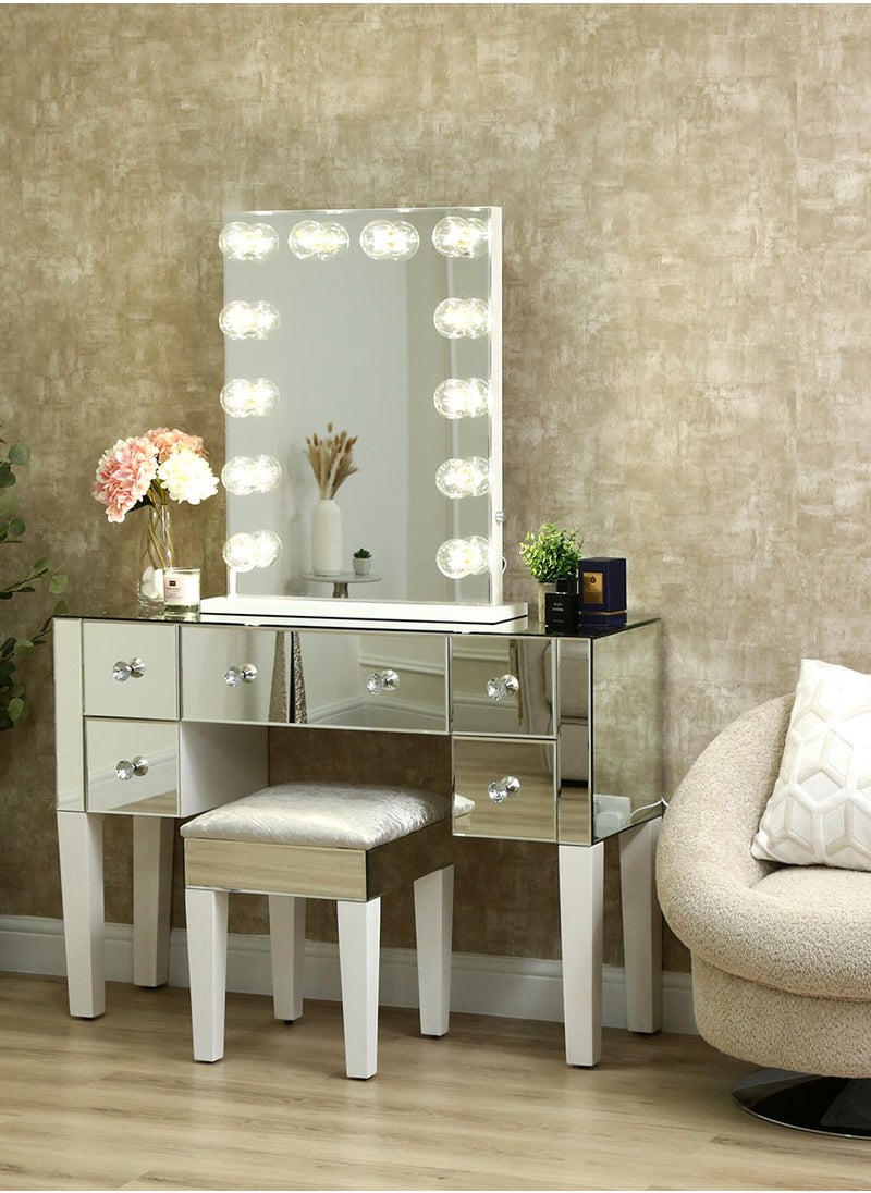 VANITY LIVING VANITY LIVING Dressing Table Set, Hollywood Mirror with 12 Dimmable LED Makeup Lights + 5 Drawers Modern Mirrored Dressing Table and Stool for Bedroom Furniture  - Image 2